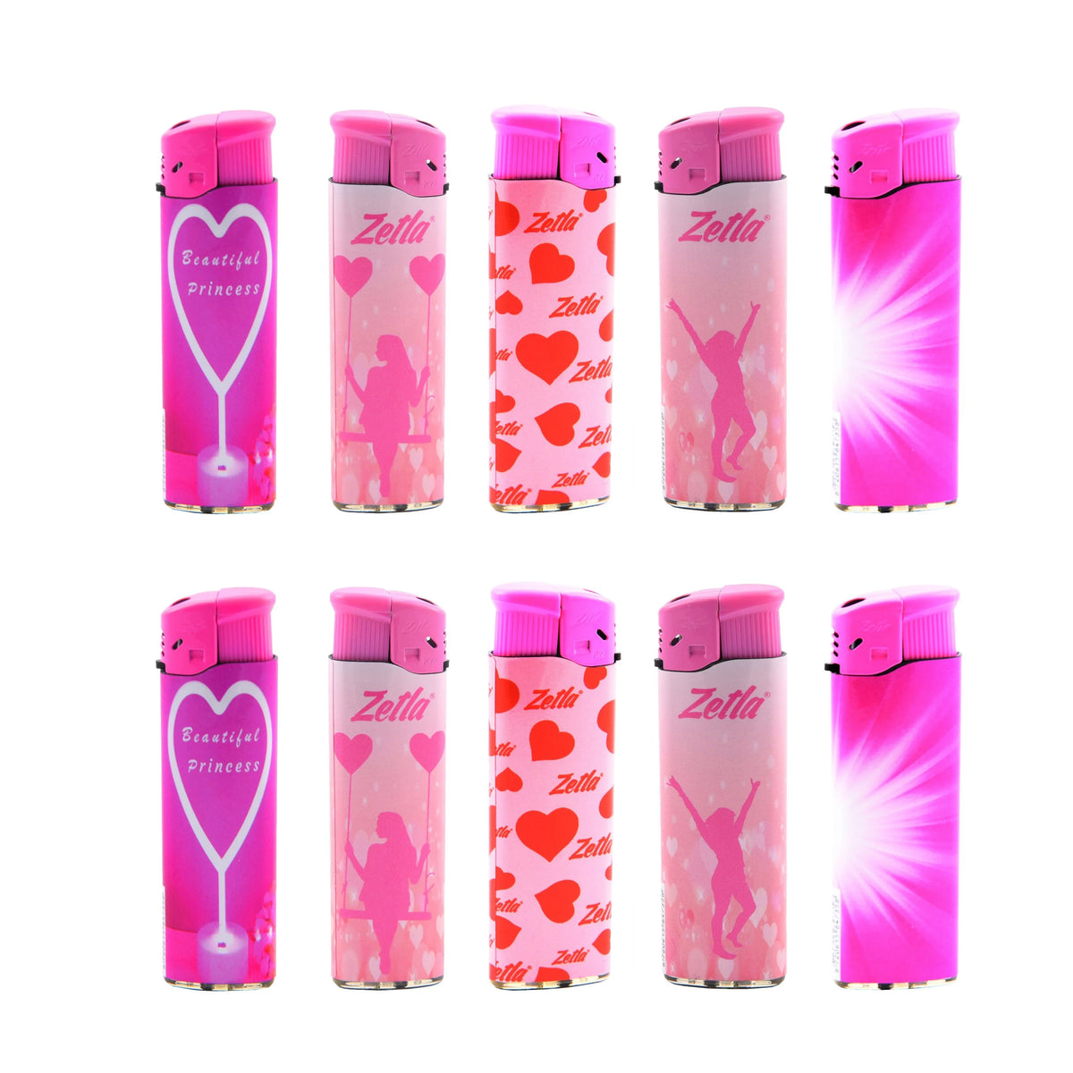 All designs Zetla Click Lighters Pink– Bulk pack of 50 push button lighters with city-themed design and adjustable flame