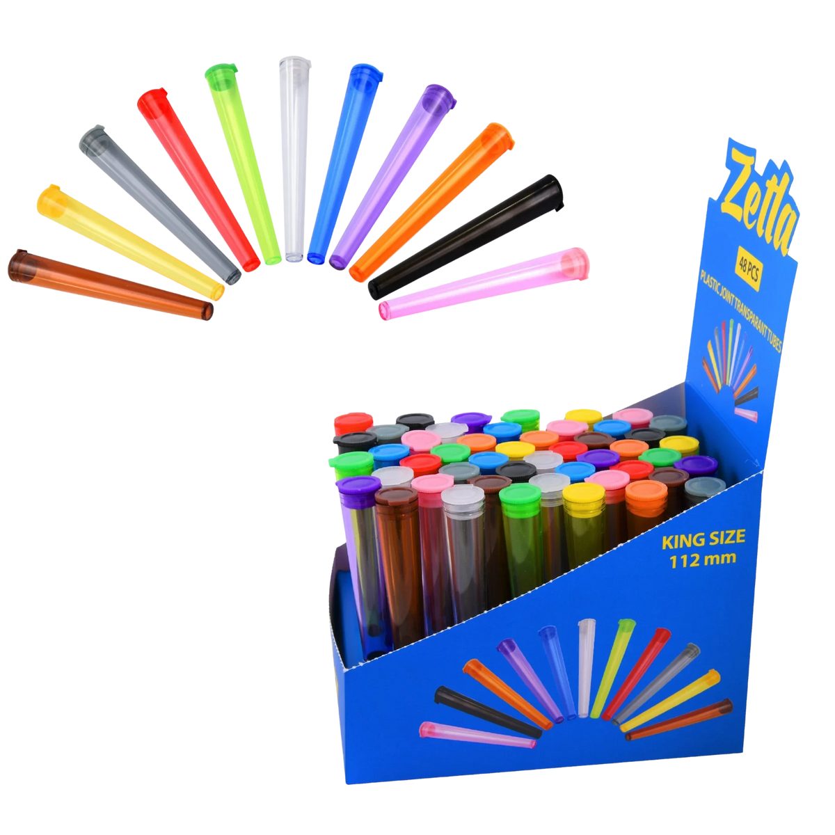Zetla Plastic Joint Tubes 112mm - Transparent Airtight Pre-Roll Joint Case | 48-Pack