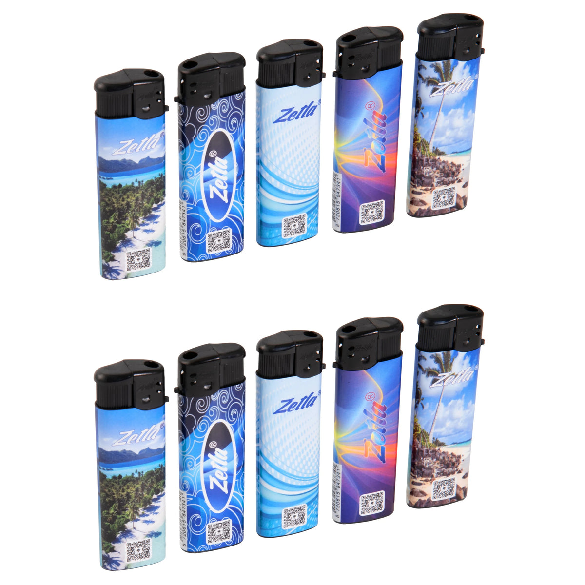 Zetla Click Lighters Blue Design – Bulk Pack of 50 Push Button Lighters with Adjustable Flame