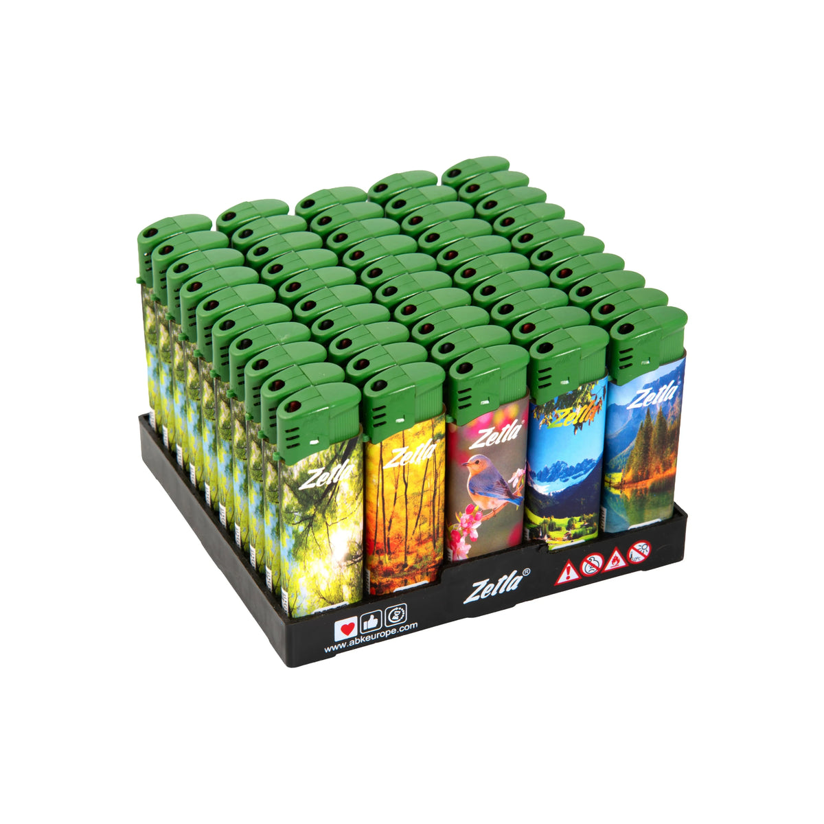 Zetla Click Lighters Nature – Bulk Pack of 50 Push Button Lighters with Adjustable Flame