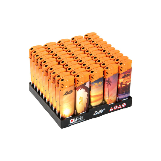 Zetla Click Lighters Sunset – Bulk Pack of 50 Push Button Lighters with Adjustable Flame