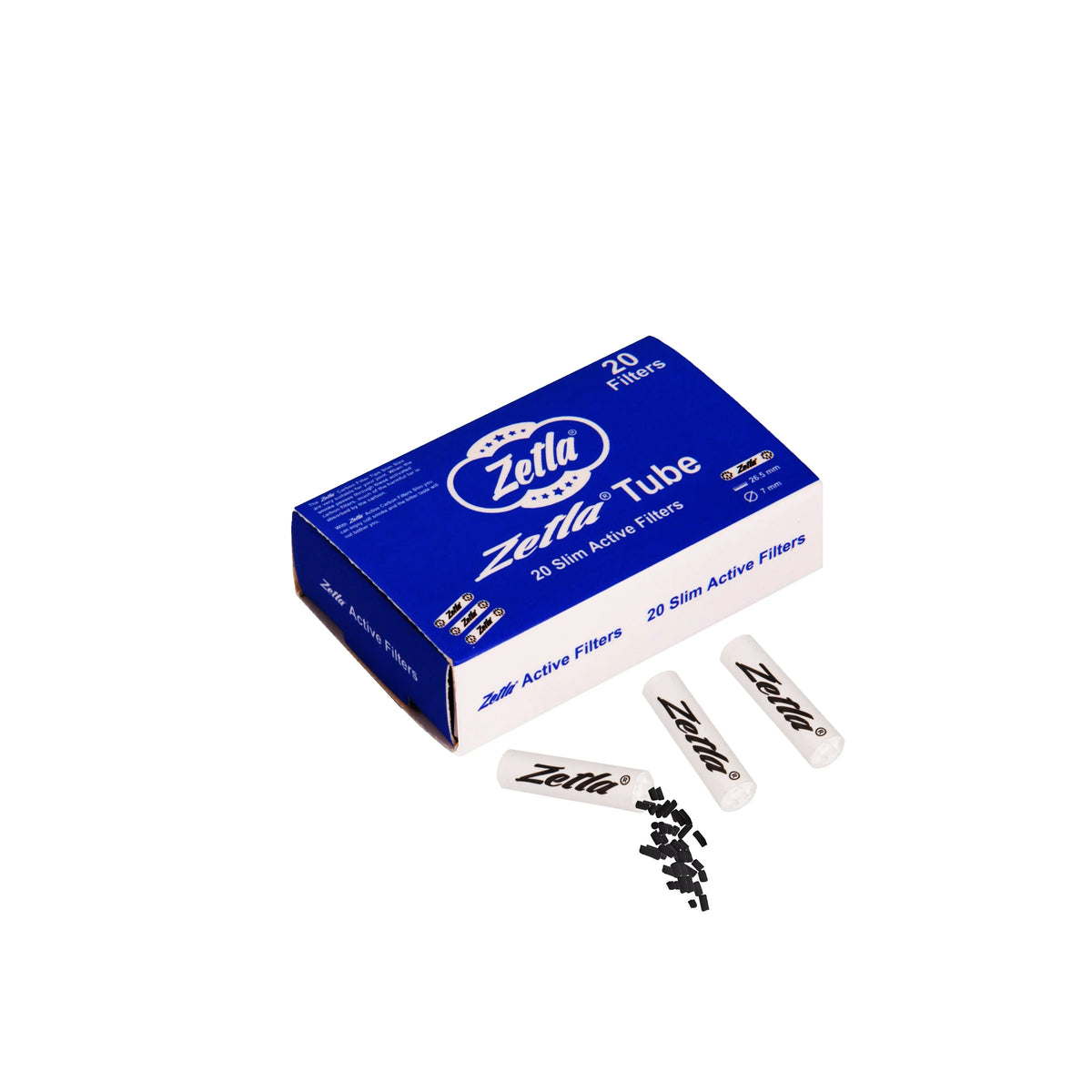 Frontview of  Zetla Slim Activated Carbon Filters – 20 joint tips, 7 mm size in blue
