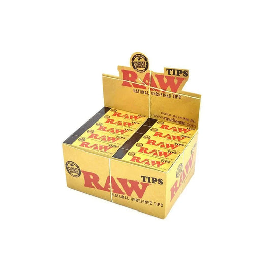 Frontview of  RAW natural unrefined filter tips – 50 unbleached tip booklets for rolling