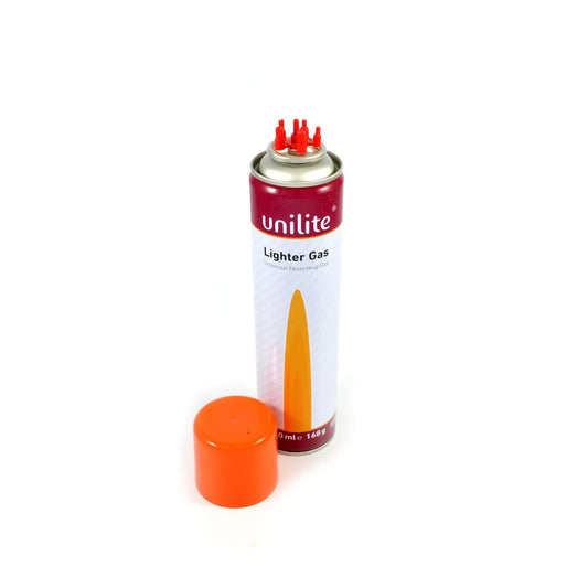 Front view of Universal butane lighter gas refill canister – 300 mL for click, torch & flint lighters